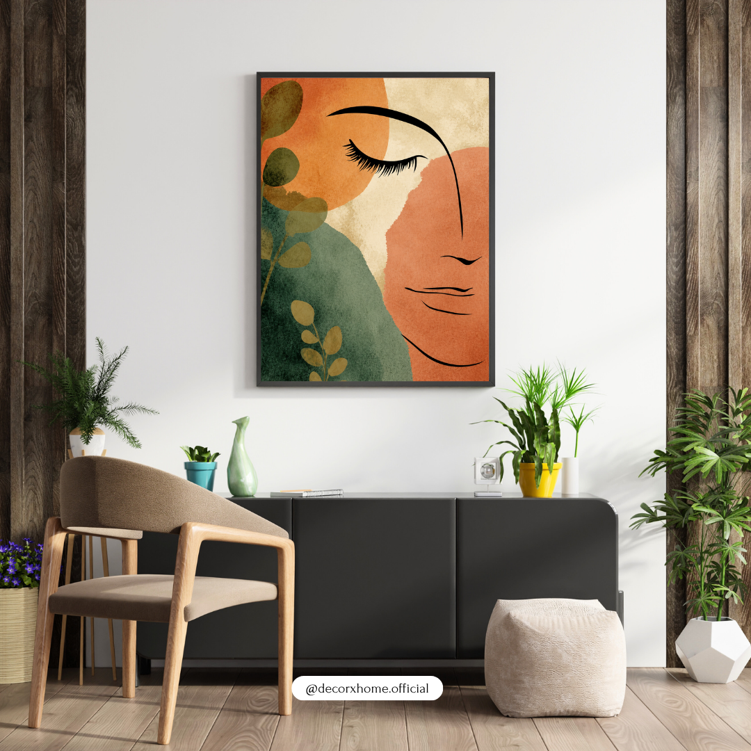 Abstract Female Face Wall Art Poster – Minimal Line Art with Earthy Tones | Modern Boho Aesthetic Print for Living Room & Bedroom | Decorxhome