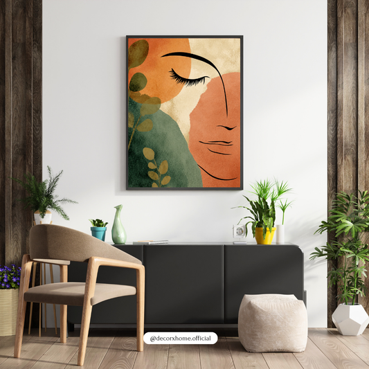 Abstract Female Face Wall Art Poster – Minimal Line Art with Earthy Tones | Modern Boho Aesthetic Print for Living Room & Bedroom | Decorxhome