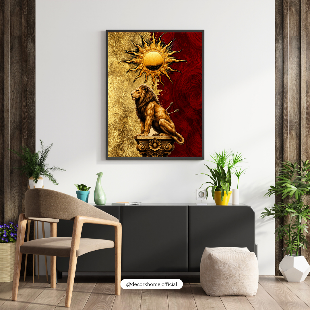 Royal Lion & Sun Wall Art – Golden Luxury Poster & Framed Art