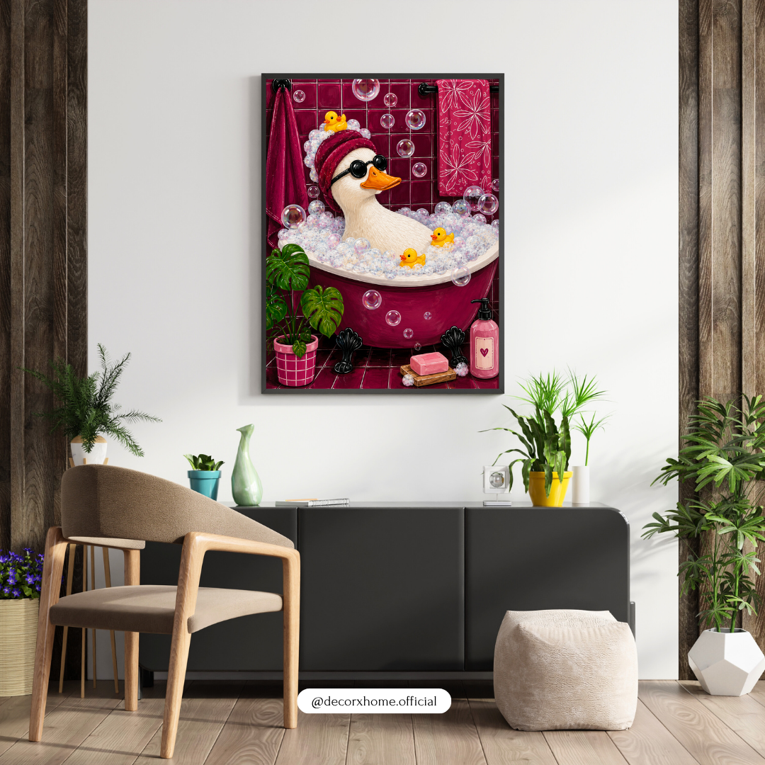 Cute Duck Bath Wall Art – Fun & Quirky Bathroom Decor Poster
