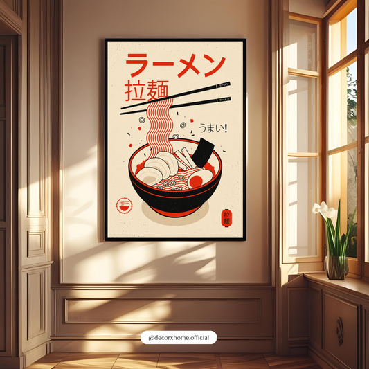 Japanese Ramen Bowl Poster | Modern Asian Food Art Wall Decor by DecorxHome