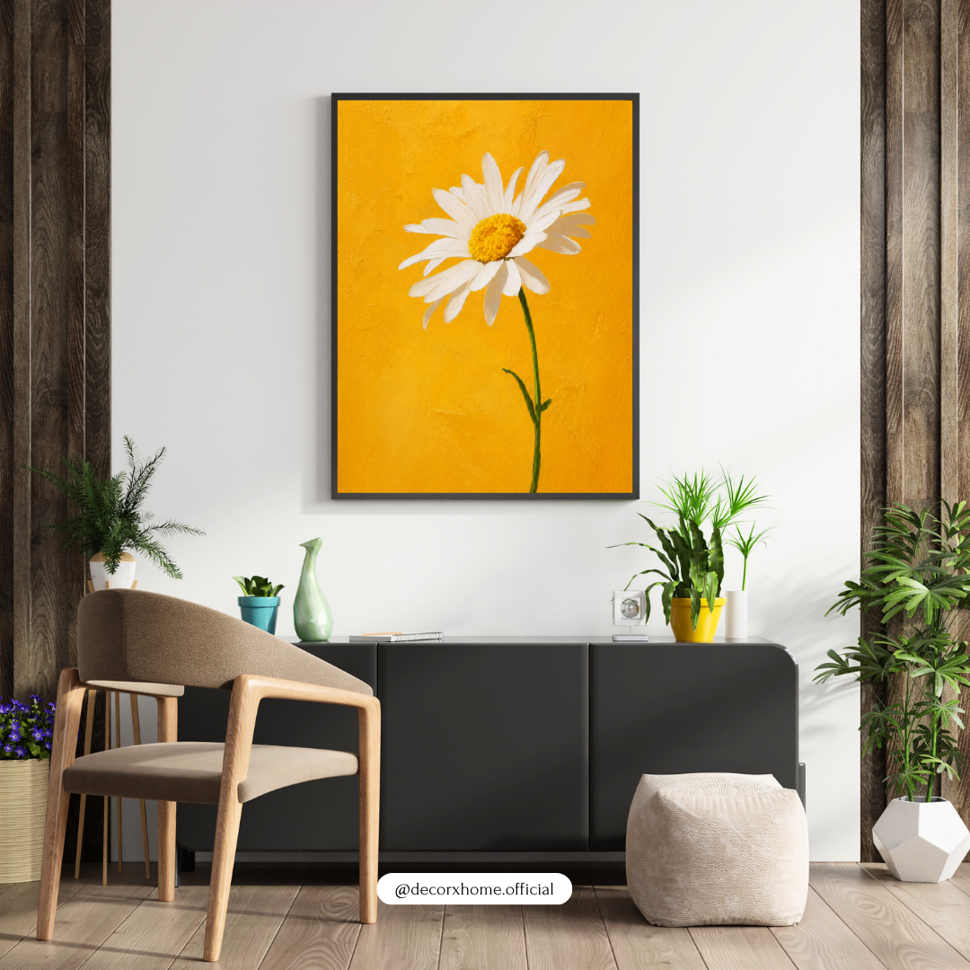 Yellow Daisy Wall Art – Minimalist Floral Botanical Poster