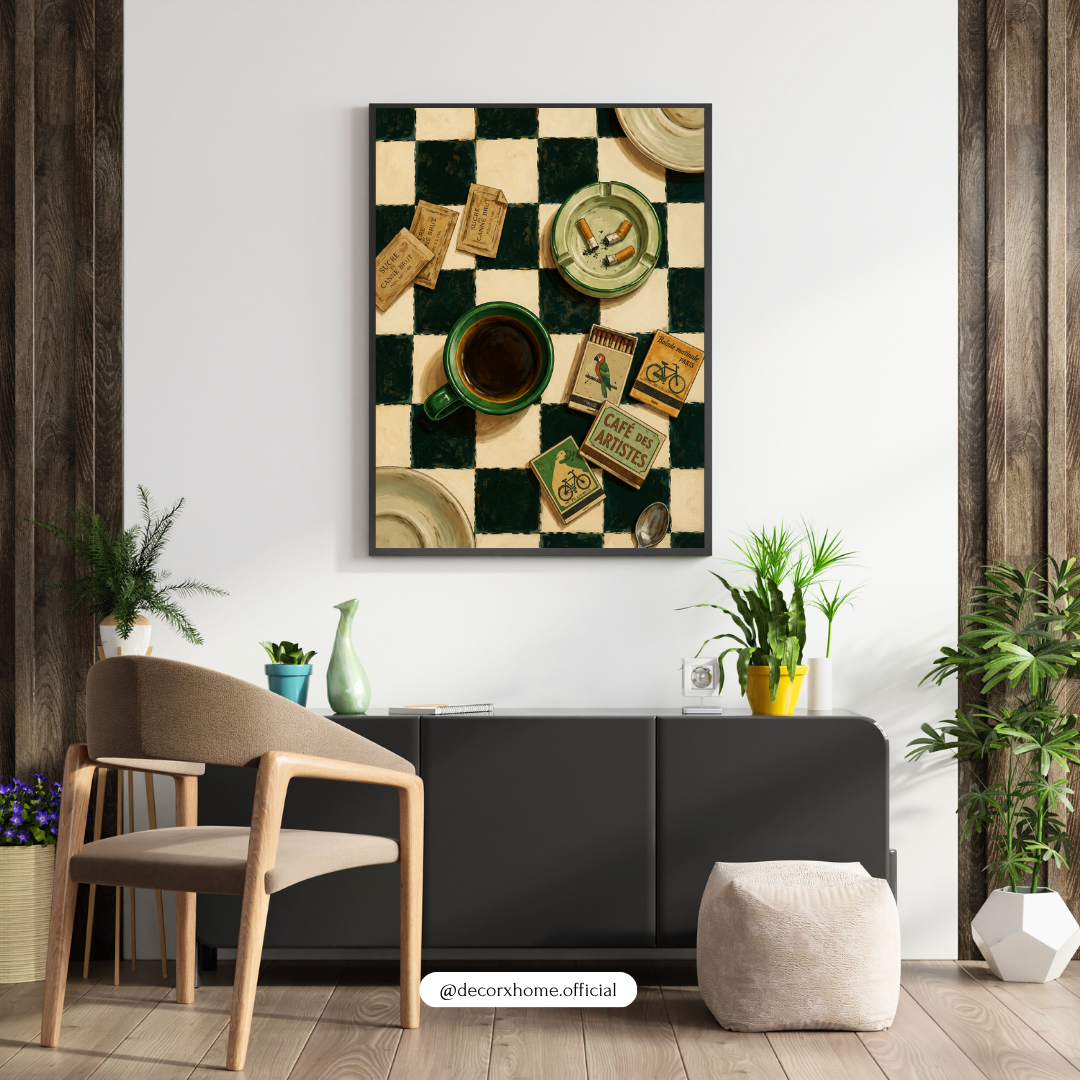 Vintage Café Checkerboard Coffee Wall Art