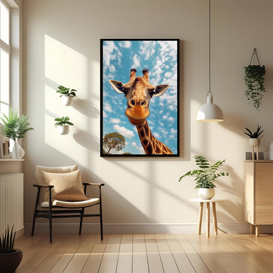 Playful Giraffe Wall Art – Framed Animal Print for Home & Office Decor