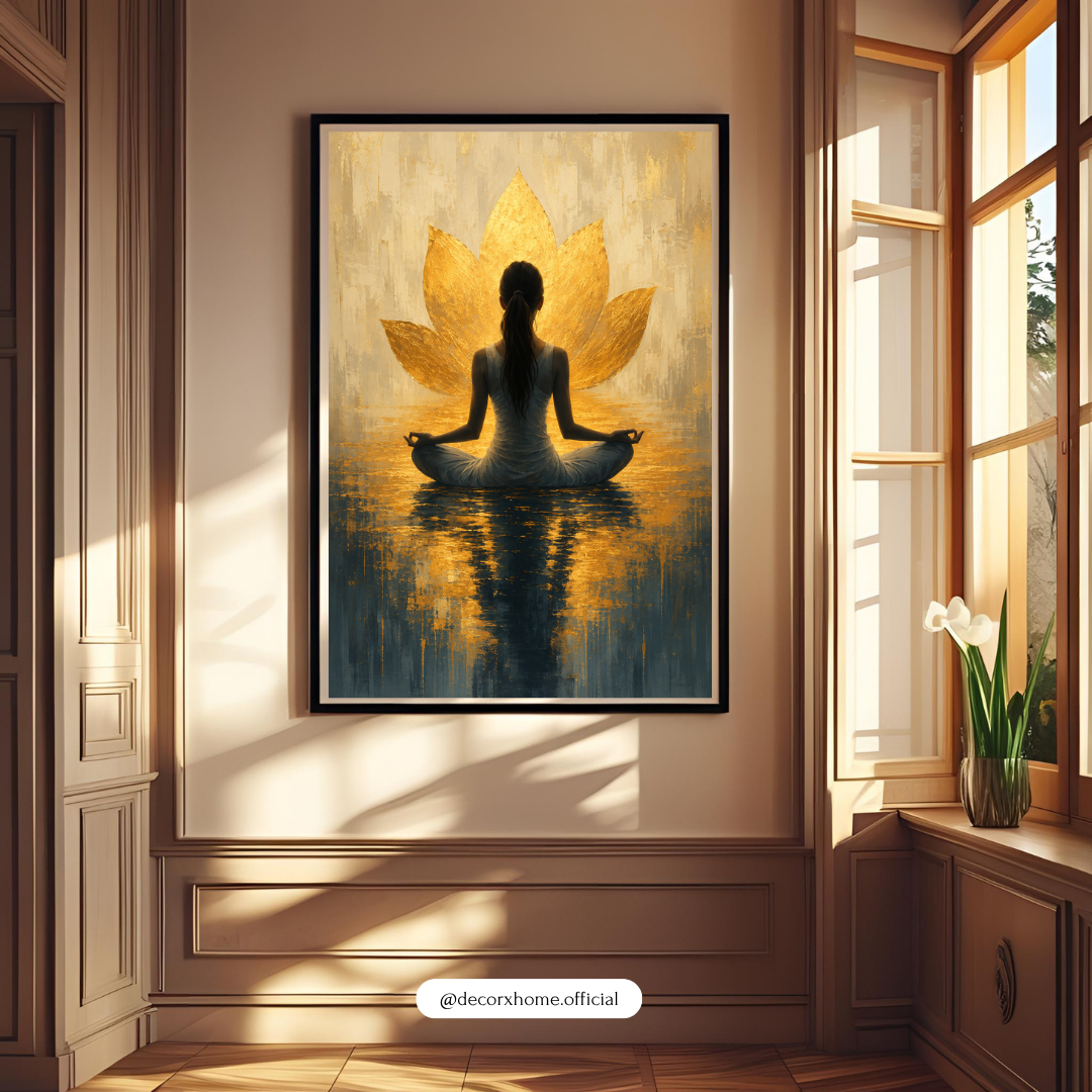 Decorxhome – Golden Lotus Serenity Meditation Wall Art Poster