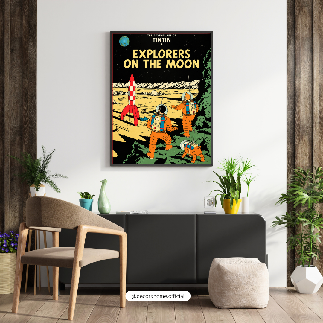 Tintin Explorers on the Moon Poster – Vintage Space Adventure Wall Art