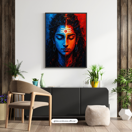 Shiva Shakti Dual Face Wall Art – Abstract Lord Shiva & Divine Feminine Portrait | Spiritual Meditation Artwork for Home, Temple & Yoga Space | Decorxhome