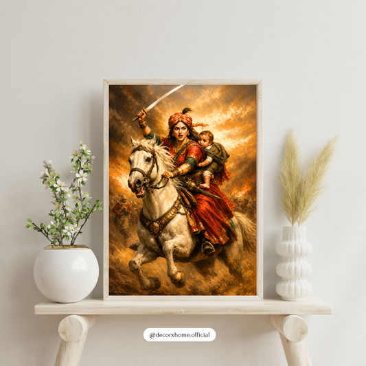 Warrior Mother on Horseback Poster | Indian Heritage & Courage Wall Art