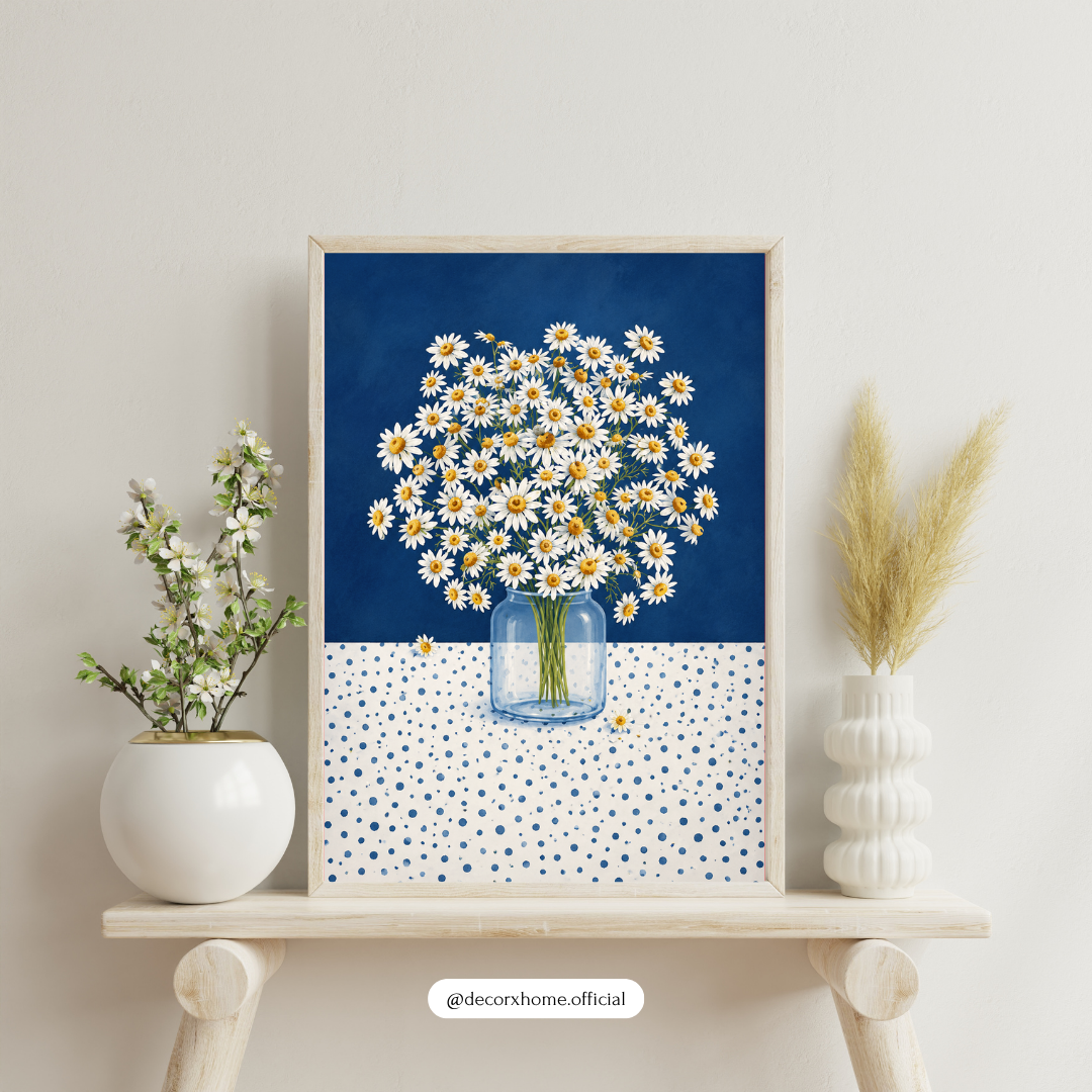 Blue Daisy Bliss Poster – Modern Floral Still Life Wall Art
