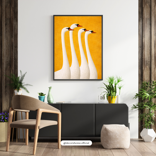 Golden Swan Minimal Wall Art | Elegant Bird Illustration Poster | Modern Japandi Decor | Decorxhome