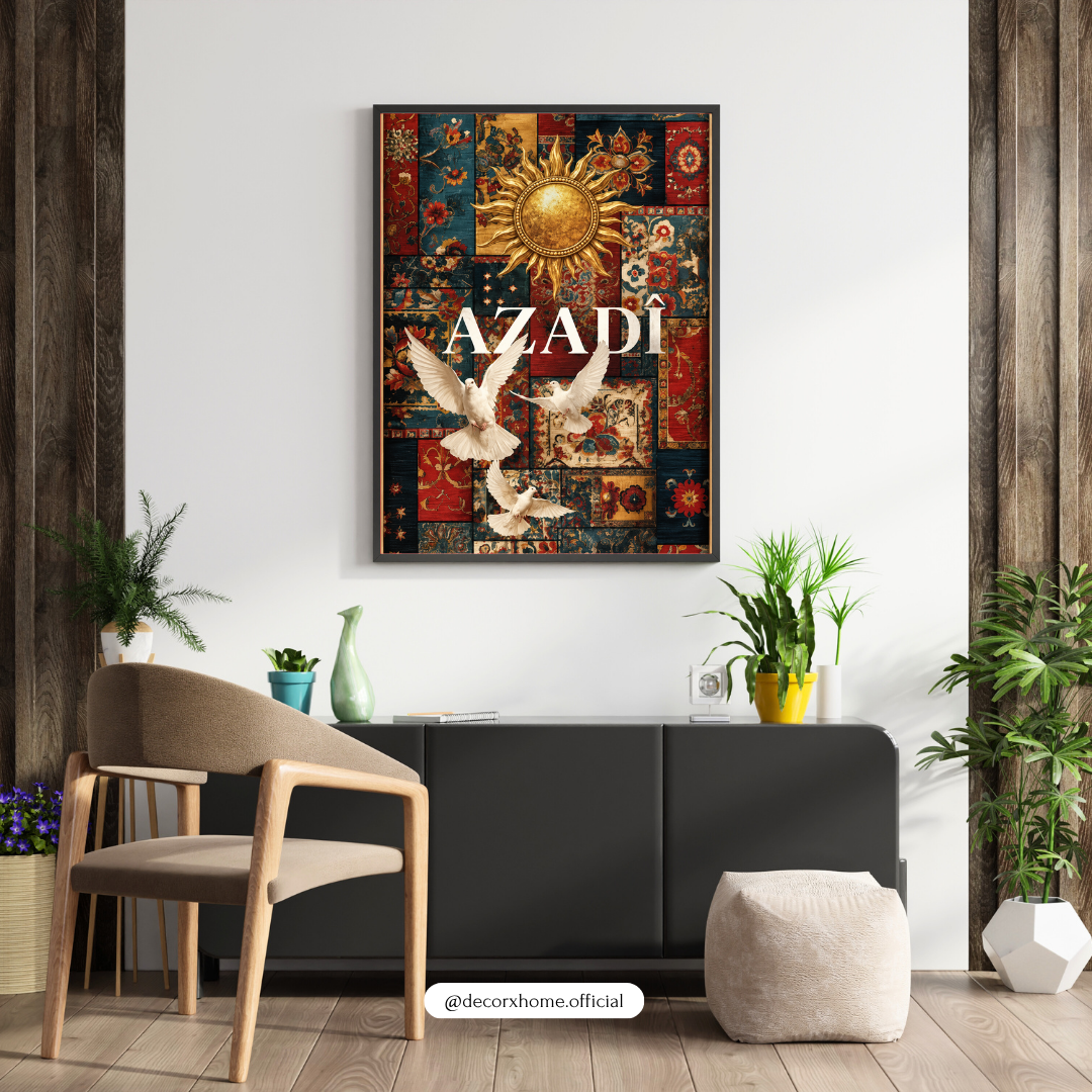 Azadi Freedom Poster – Indian Independence Patriotic Wall Art with Flying Doves | Decorxhome