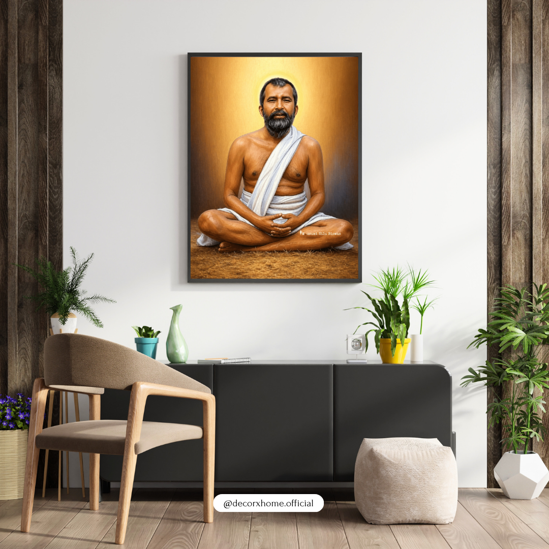 Sri Ramakrishna Paramahamsa Spiritual Wall Art with Frame – Meditation Portrait for Home & Temple Decor