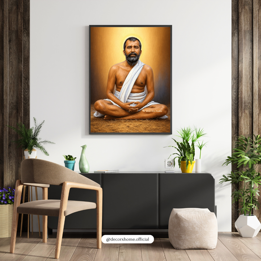Sri Ramakrishna Paramahamsa Spiritual Wall Art with Frame – Meditation Portrait for Home & Temple Decor