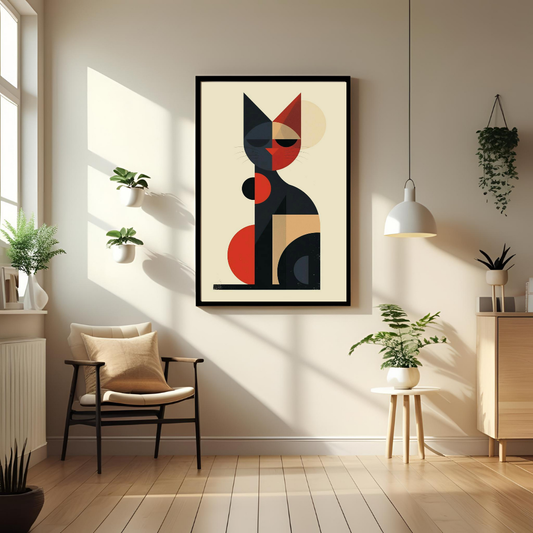 Geometric Cat – Framed Modern Art Print for Stylish Wall Decor