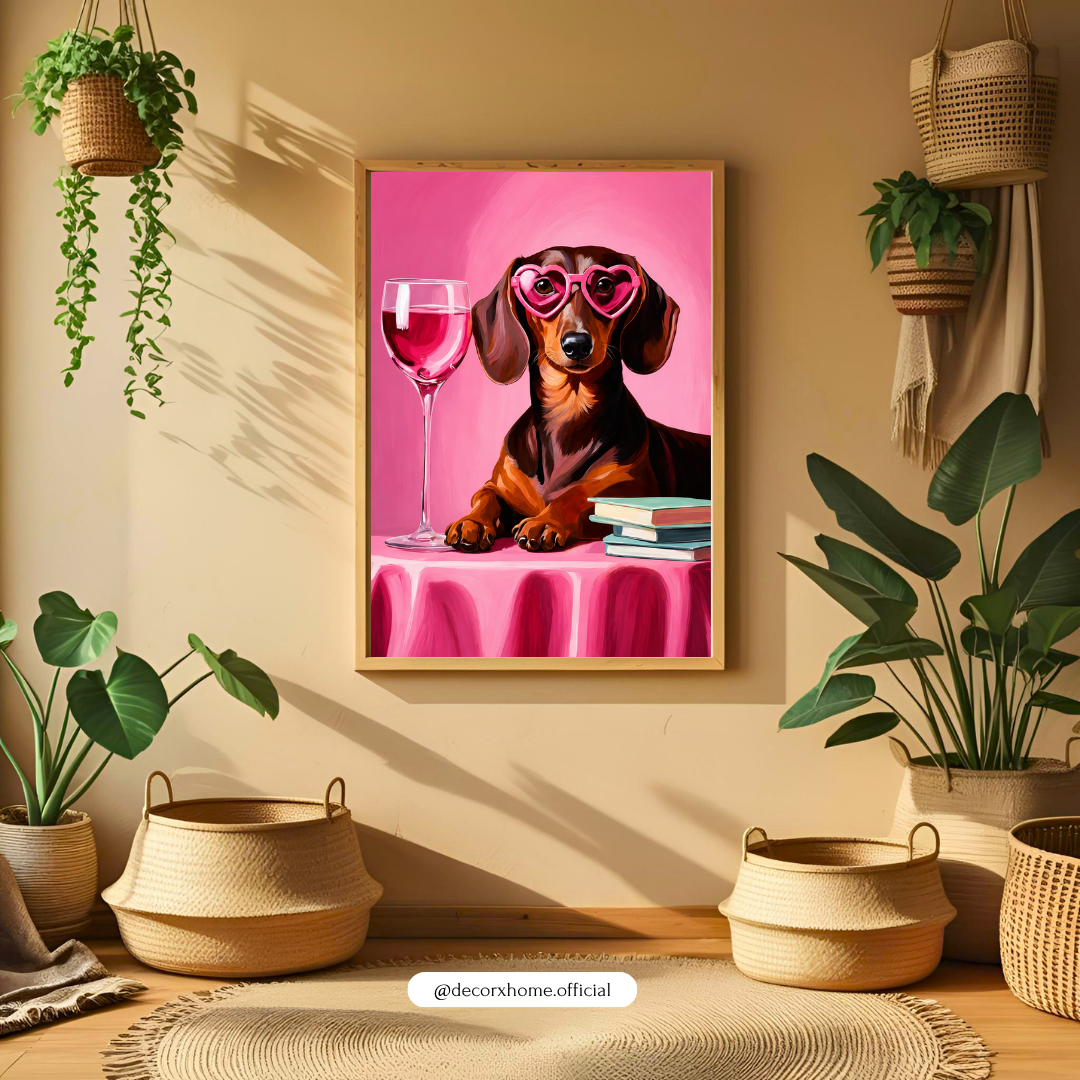 Chic Dachshund Wall Poster | Playful Pink Dog Art by DecorxHome