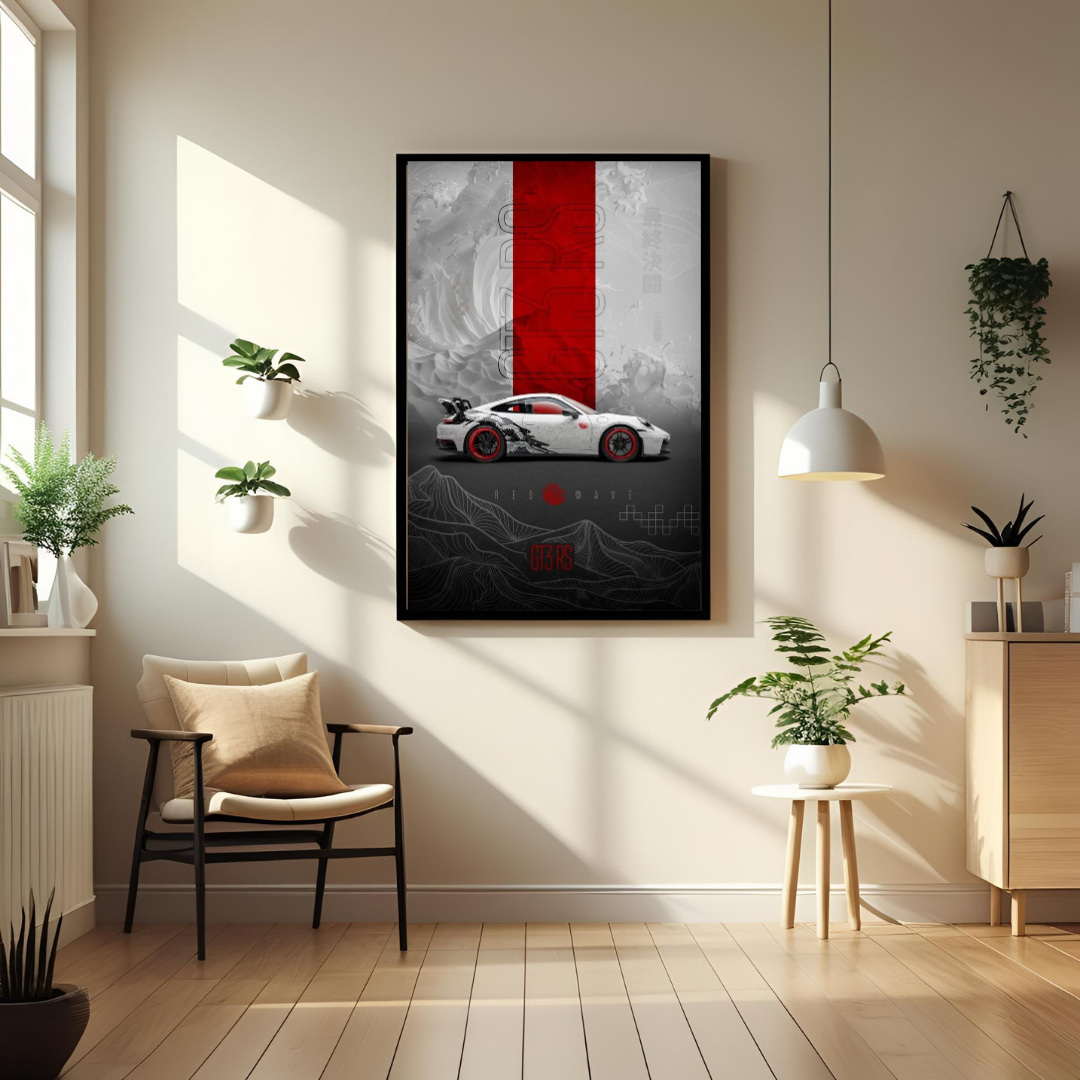 Red Wave GT3 RS – Framed Modern Car Art Print