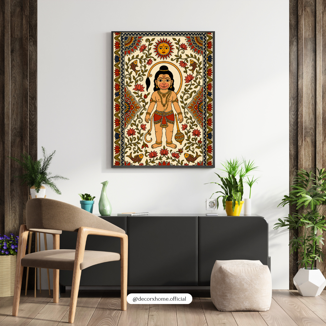 Lord Hanuman Traditional Folk Art Poster | Hanuman Ji Spiritual & Devotional Wall Art
