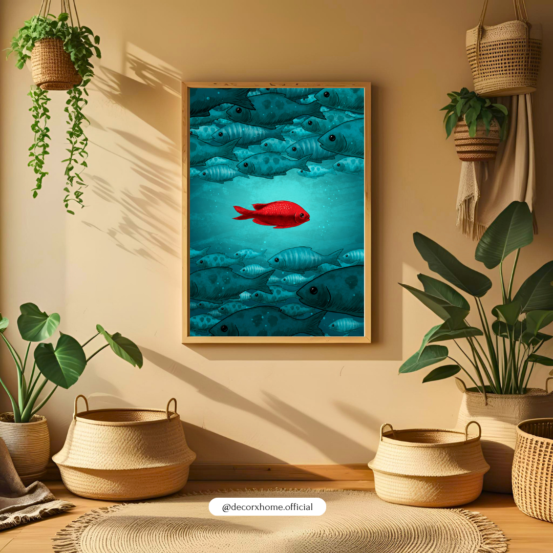 The Red Fish Poster | Stand Out Motivational Wall Art | Unique Leadership Decor by DecorxHome
