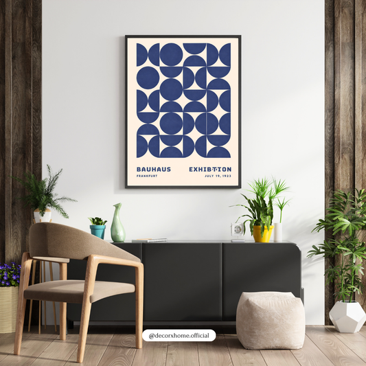 Bauhaus Geometric Exhibition Poster | Minimalist Blue Abstract Wall Art | Decorxhome