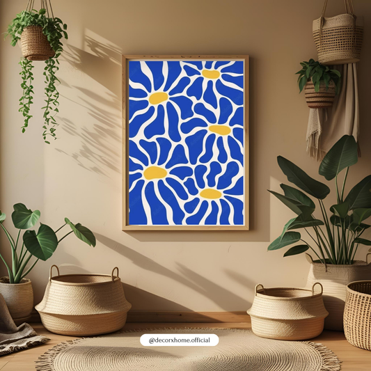Blue Bloom Harmony – Abstract Floral Pattern Wall Poster