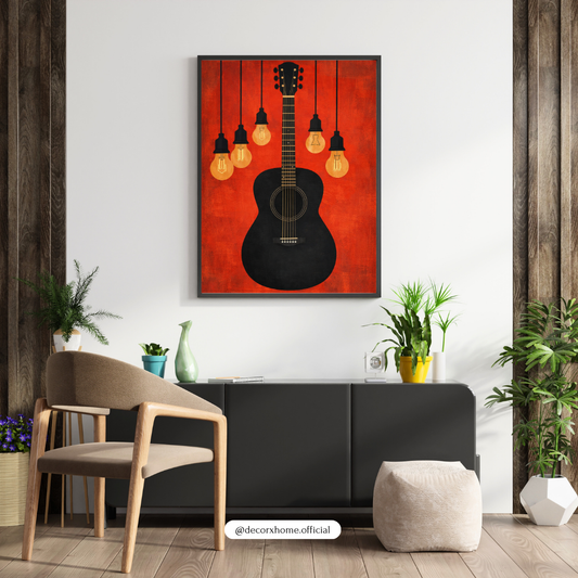 Guitar & Edison Bulbs Wall Art Poster – Modern Music-Themed Home Décor by Decorxhome