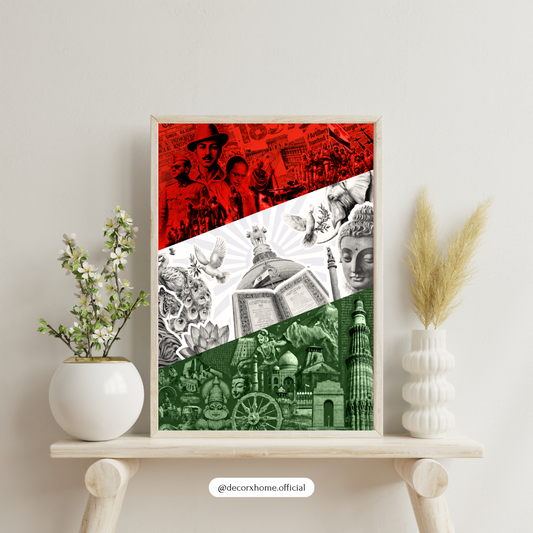 Indian Heritage & Culture Wall Art | Tricolor India Collage Framed Poste