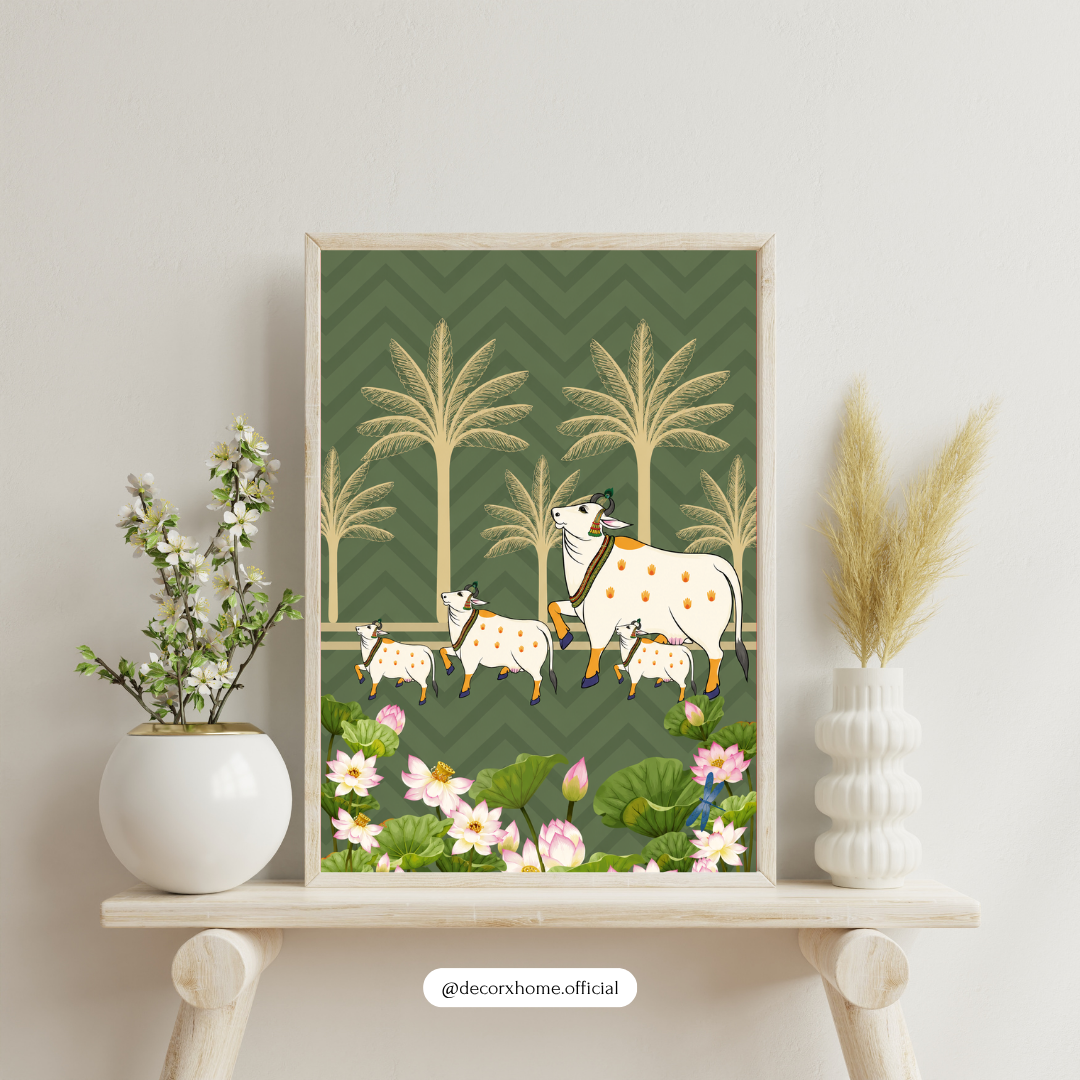 Lotus Grove Heritage Poster – Traditional Indian Folk Art Wall Decor
