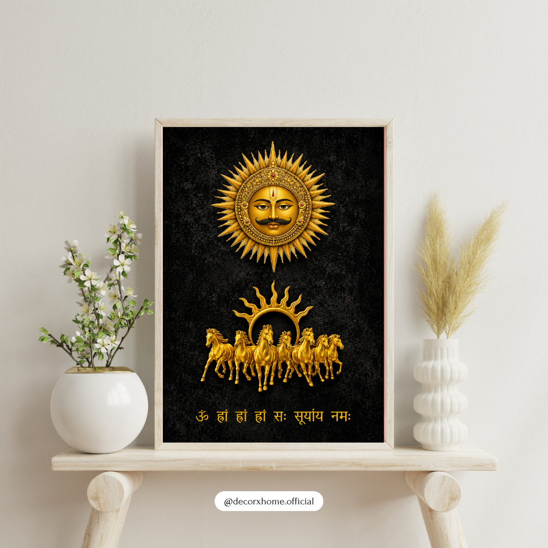 Surya Dev Sacred Poster | Sun God Vedic Wall Art for Positivity & Strength | Decorxhome