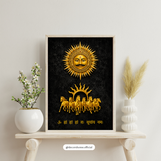 Surya Dev Sacred Poster | Sun God Vedic Wall Art for Positivity & Strength | Decorxhome