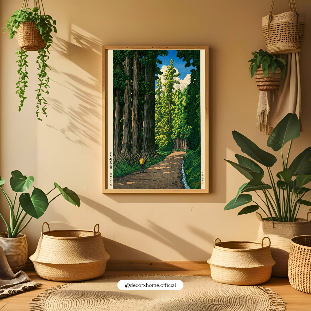 Forest Path Wall Art Poster – Scenic Nature Landscape Print | Vintage Aesthetic Canvas Decor (Framed)