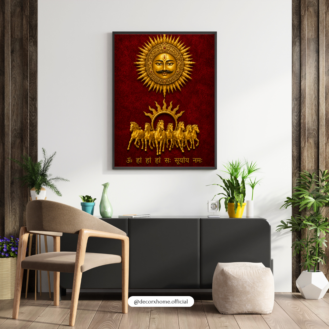 Surya Dev Sacred Poster | Sun God Vedic Wall Art for Positivity & Strength | Decorxhome
