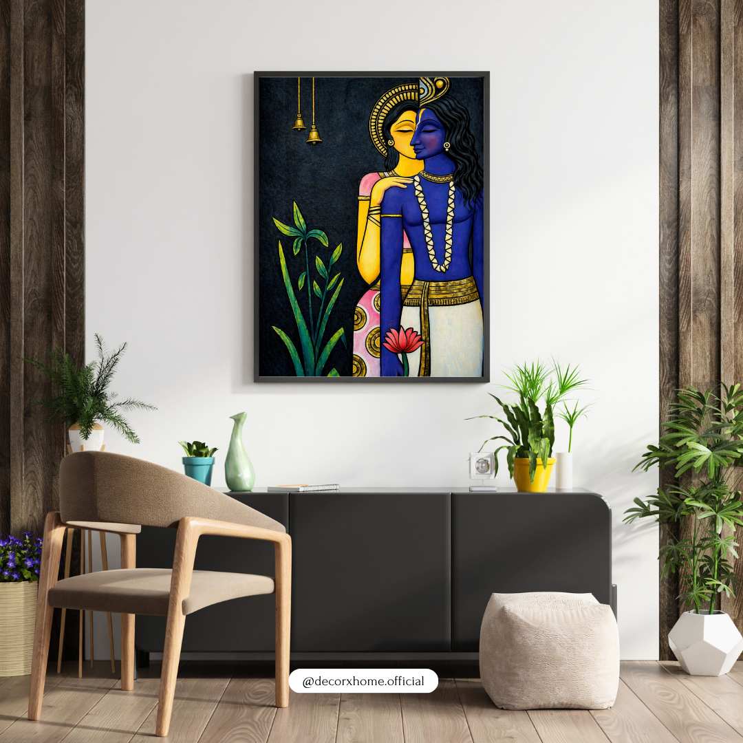 Radha Krishna Minimal Wall Art Poster – Modern Spiritual Love Painting | Decorxhome