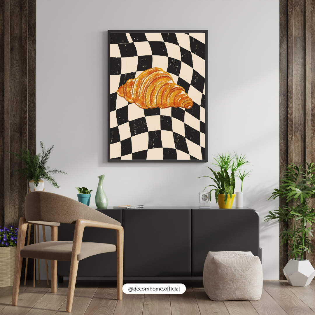 Golden Croissant Pop Art Poster – Café Aesthetic Wall Decor