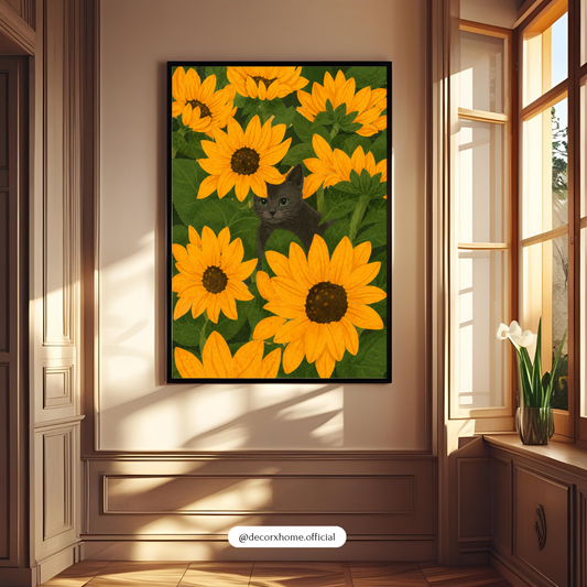Decorxhome – Sunflower Cat Meadow Wall Art Poster