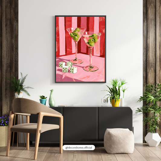 Pink Martini Glass Wall Art Poster | Modern Cocktail & Bar Decor – Decorxhome