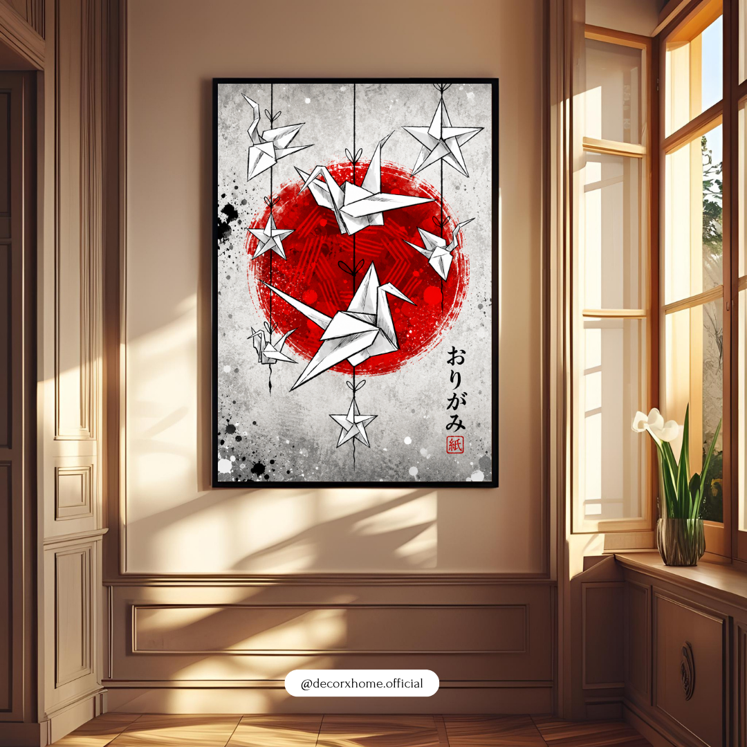 Japanese Origami Crane Wall Art Poster | Modern Zen & Minimalist Japanese Decor