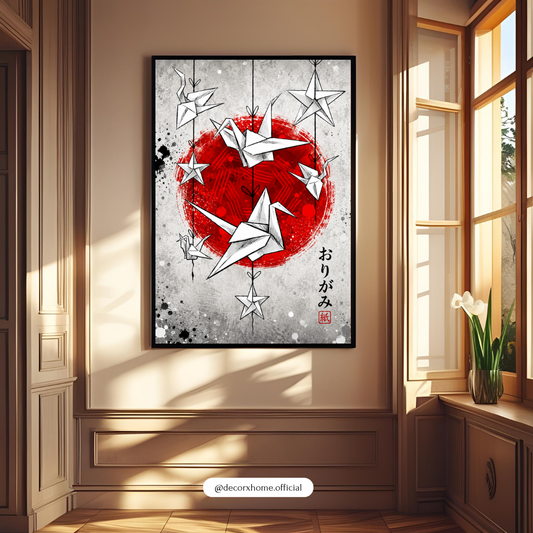 Japanese Origami Crane Wall Art Poster | Modern Zen & Minimalist Japanese Decor