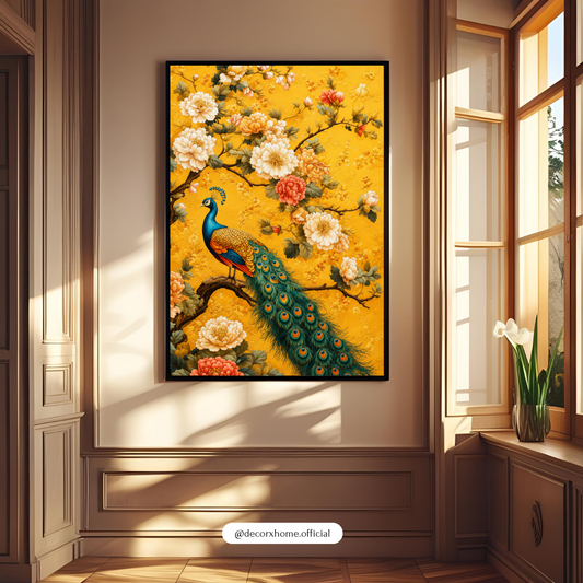 DecorexHome Royal Peacock & Floral Vintage Wall Art Poster