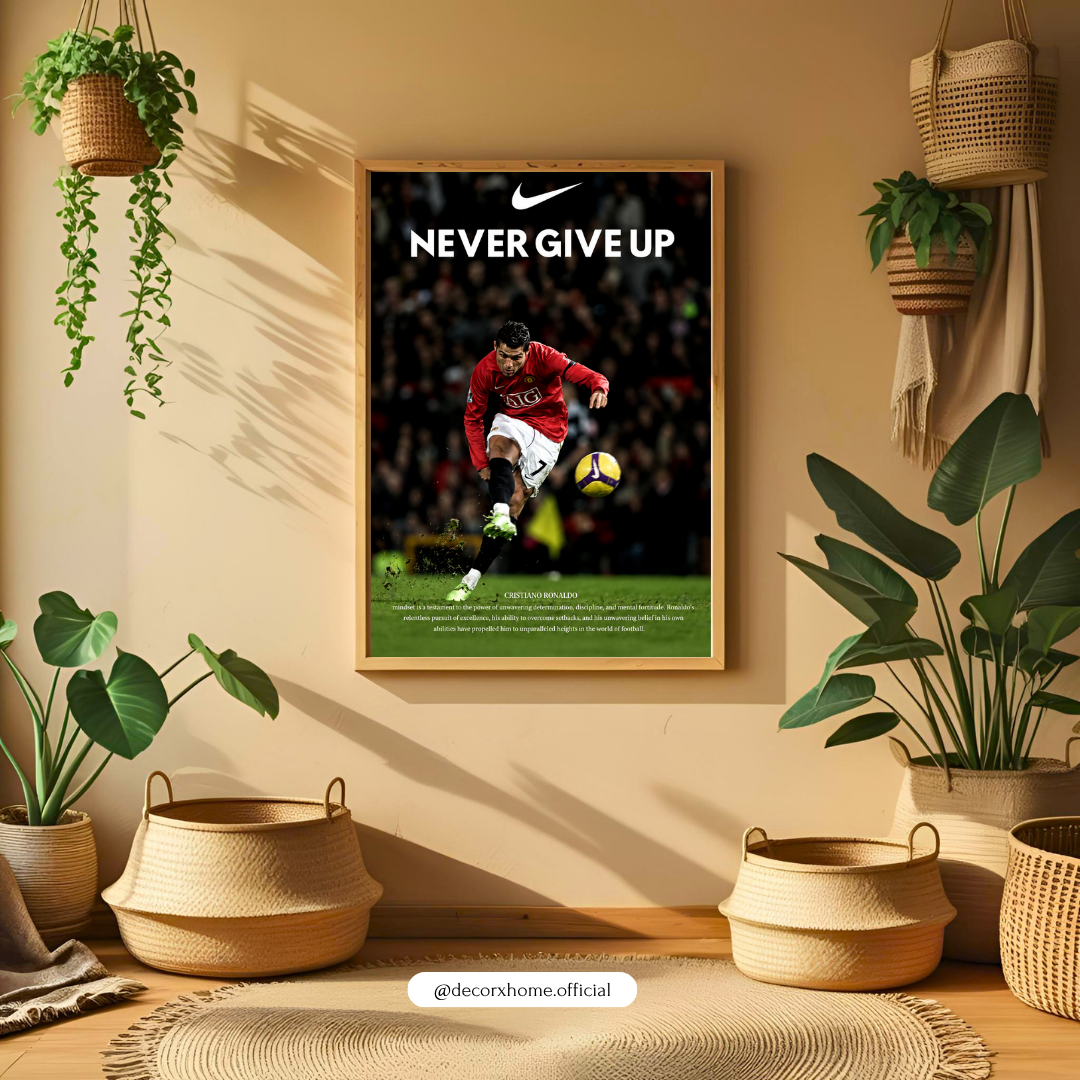 Never Give Up Motivational Football Poster | Inspirational Sports Wall Art | DecorxHome