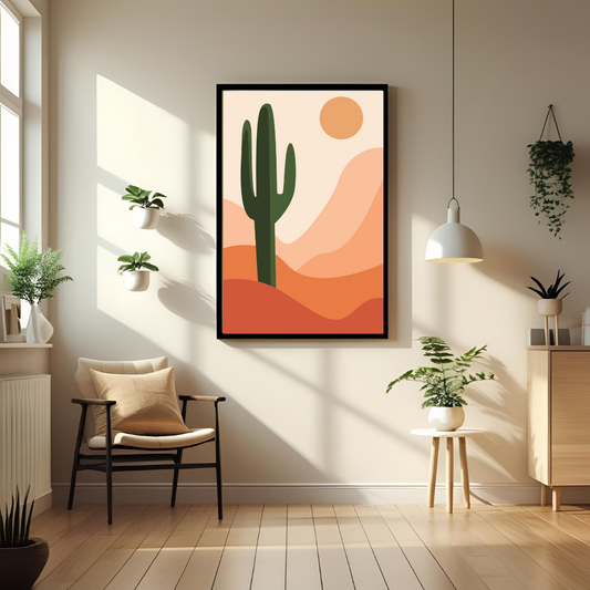Sunset Cactus Desert – Boho Framed Wall Art Print for Living Room, Bedroom & Office Decor