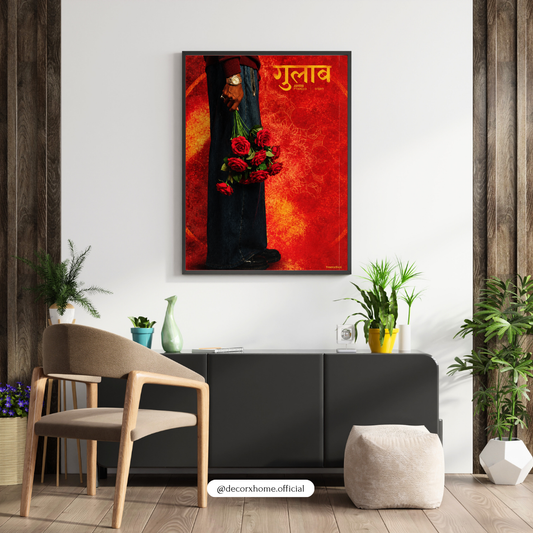 Gulab Romantic Hindi Typography Wall Art | Red Roses & Love Poster | Modern Indian Art | Decorxhome