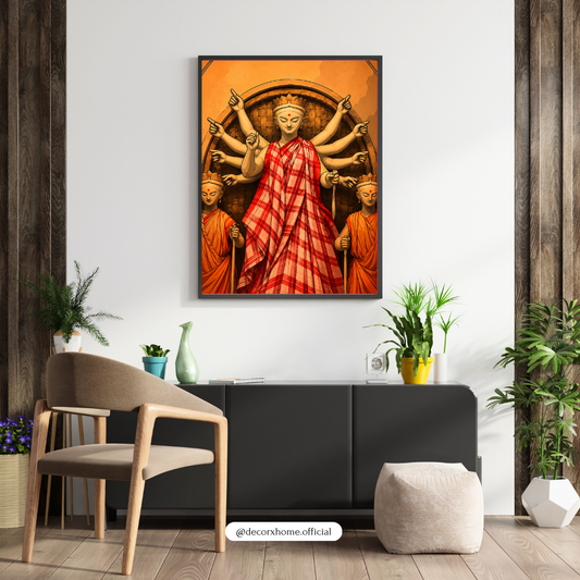 Maa Durga Bengali Saree Wall Art Poster | Traditional Indian Festival Art – Decorxhome