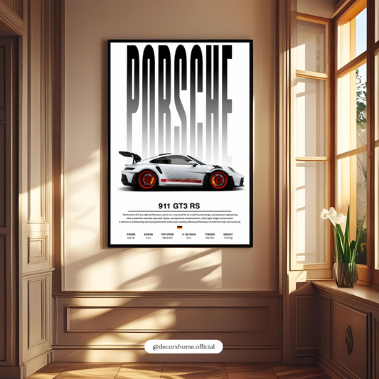 Porsche 911 GT3 RS Blueprint Poster – Performance Car Wall Art