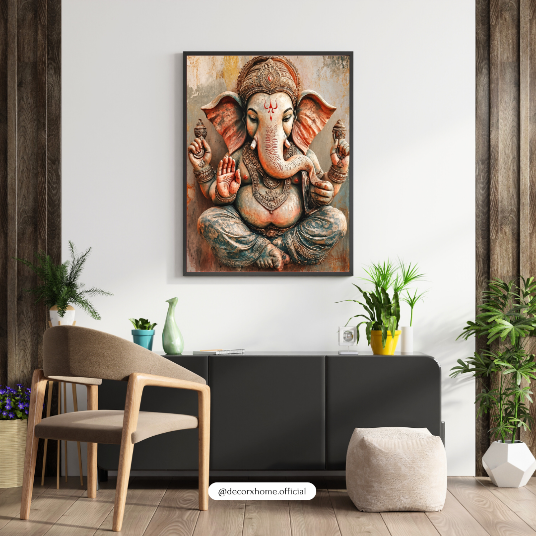 Lord Ganesha Wall Art Poster | Traditional Ganpati Spiritual Artwork | Divine Hindu God Wall Decor | Decorexhome