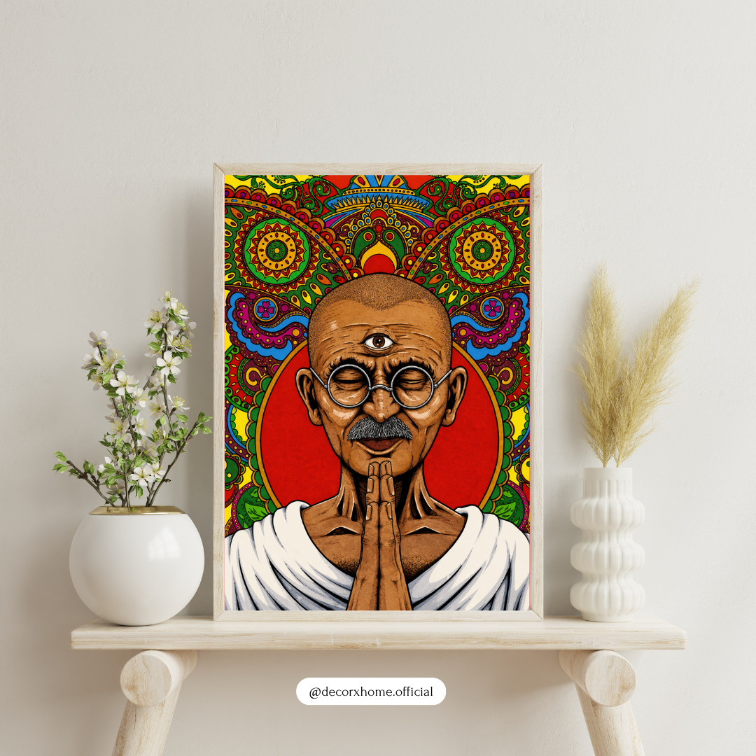 Psychedelic Gandhi Wall Art Poster | Vibrant Spiritual Pop Art Decor