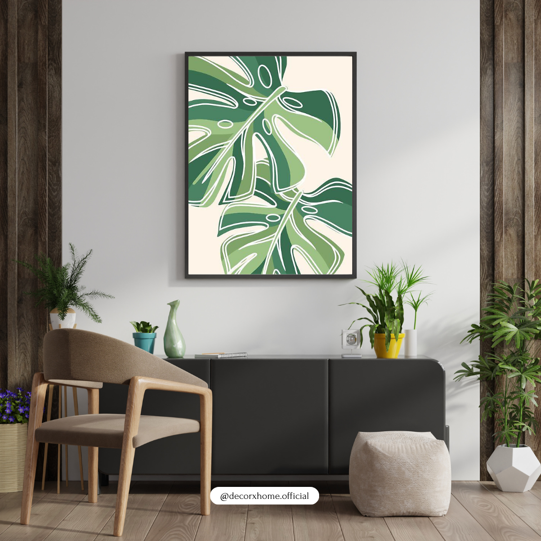 Monstera Leaf Botanical Poster – Minimal Green Nature Wall Art