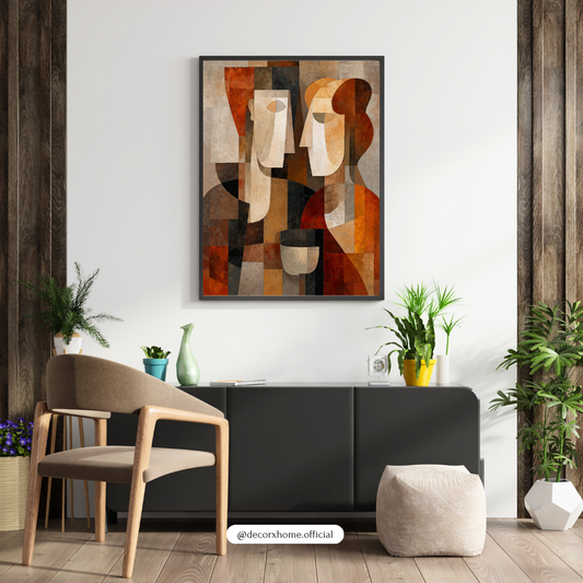 Abstract Faces Wall Art Poster – Modern Geometric Canvas Print | Minimalist Aesthetic Decor (Framed)