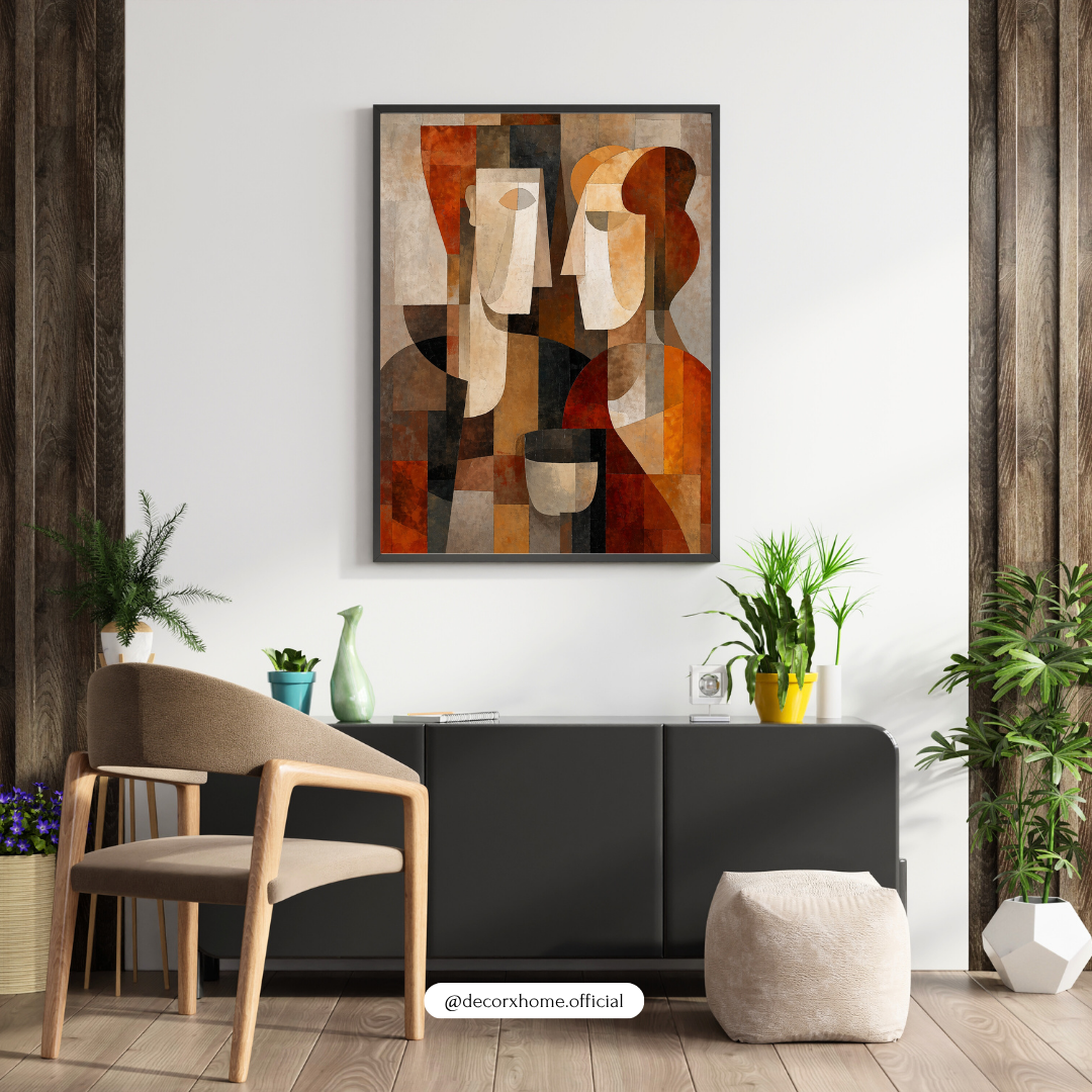 Abstract Faces Wall Art Poster – Modern Geometric Canvas Print | Minimalist Aesthetic Decor (Framed)