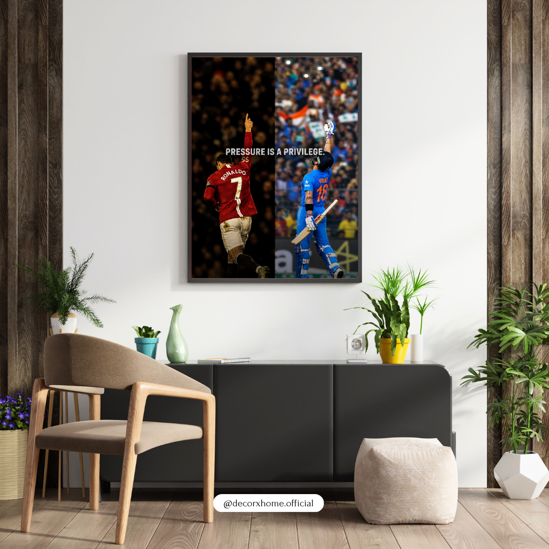 Cristiano Ronaldo & Virat Kohli “Pressure Is a Privilege” Wall Art Poster – Football & Cricket Legends | Sports Decor