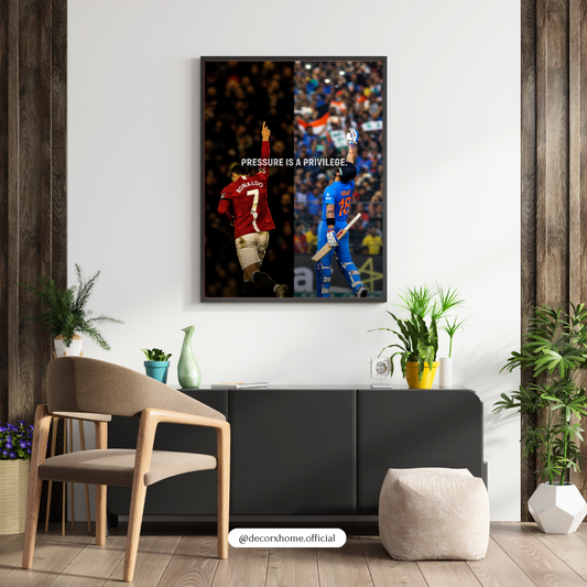 Cristiano Ronaldo & Virat Kohli “Pressure Is a Privilege” Wall Art Poster – Football & Cricket Legends | Sports Decor
